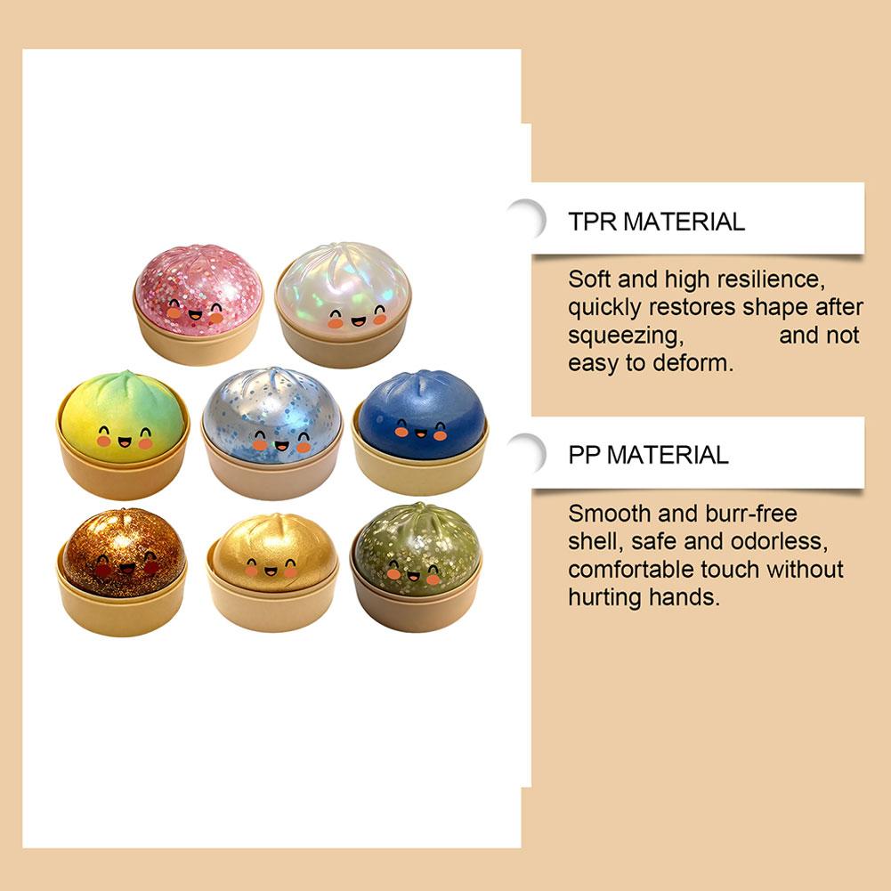 Kawaii Dumpling Stress Ball Toy with Smile Face Unique Steamer Base Squeezable Dough Ball Birthday Gift for Girl Boy Adult