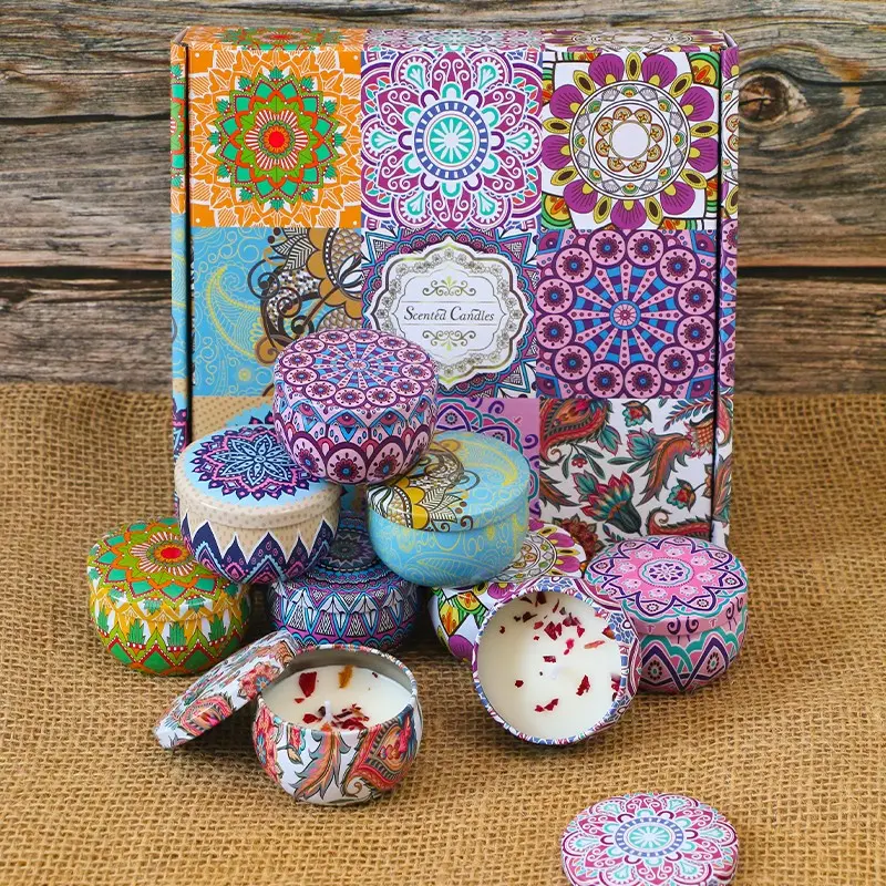 Aromatherapy Candle Gift Set, 2.5 Oz Soy Wax Candles, Portable Iron Canister, Ideal for Yoga, Bath, Long-Lasting Scent, Halloween, Christmas Gifts