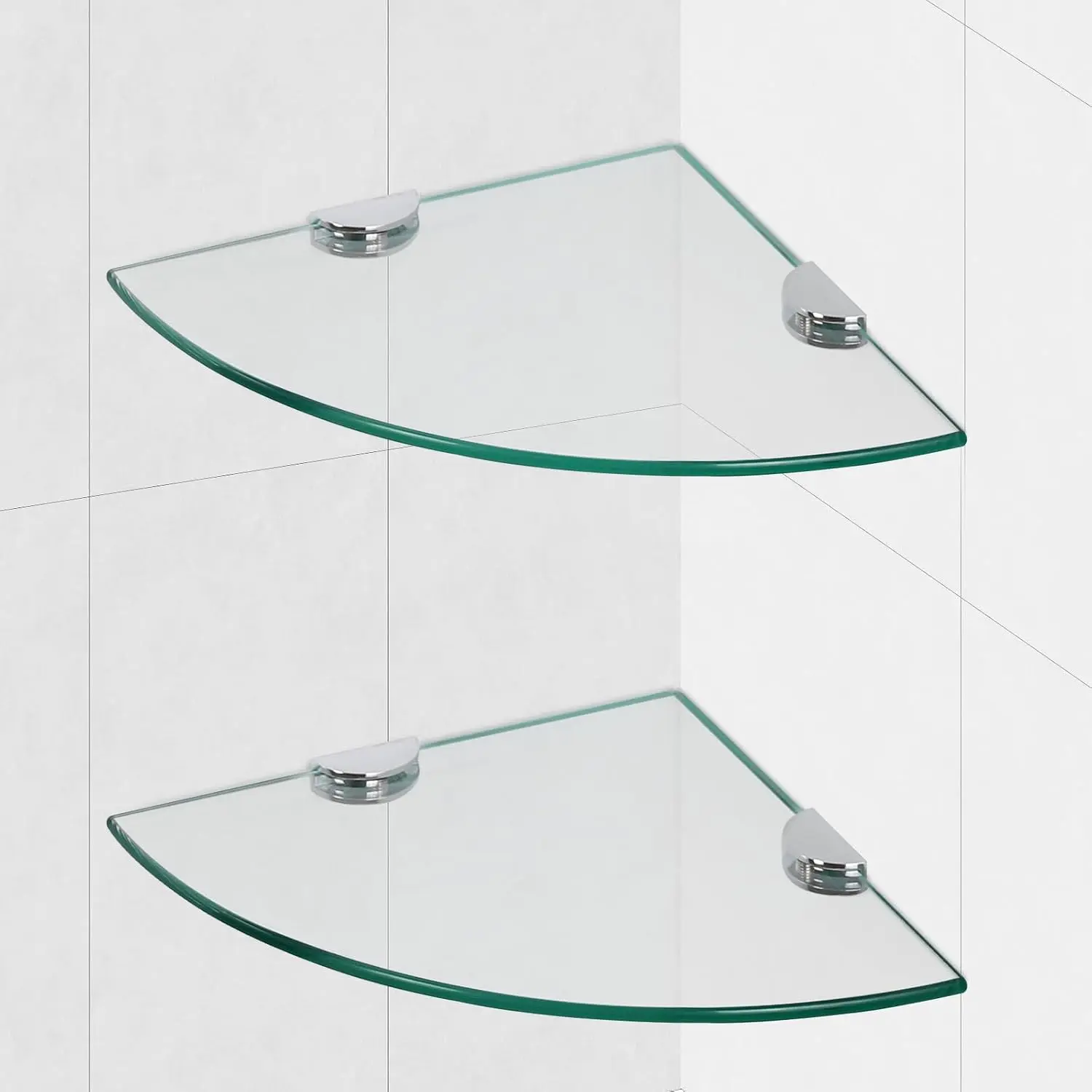 Glass Corner Shower Shelves, Tempered Floating Glass Shelves Wall Mount, Shower  Organizer, Bathroom Corner Shelf with Zinc Alloy Brackets for Bathroom, Kitchen, Living Room, 9.8" x 9.8", 2 Pack