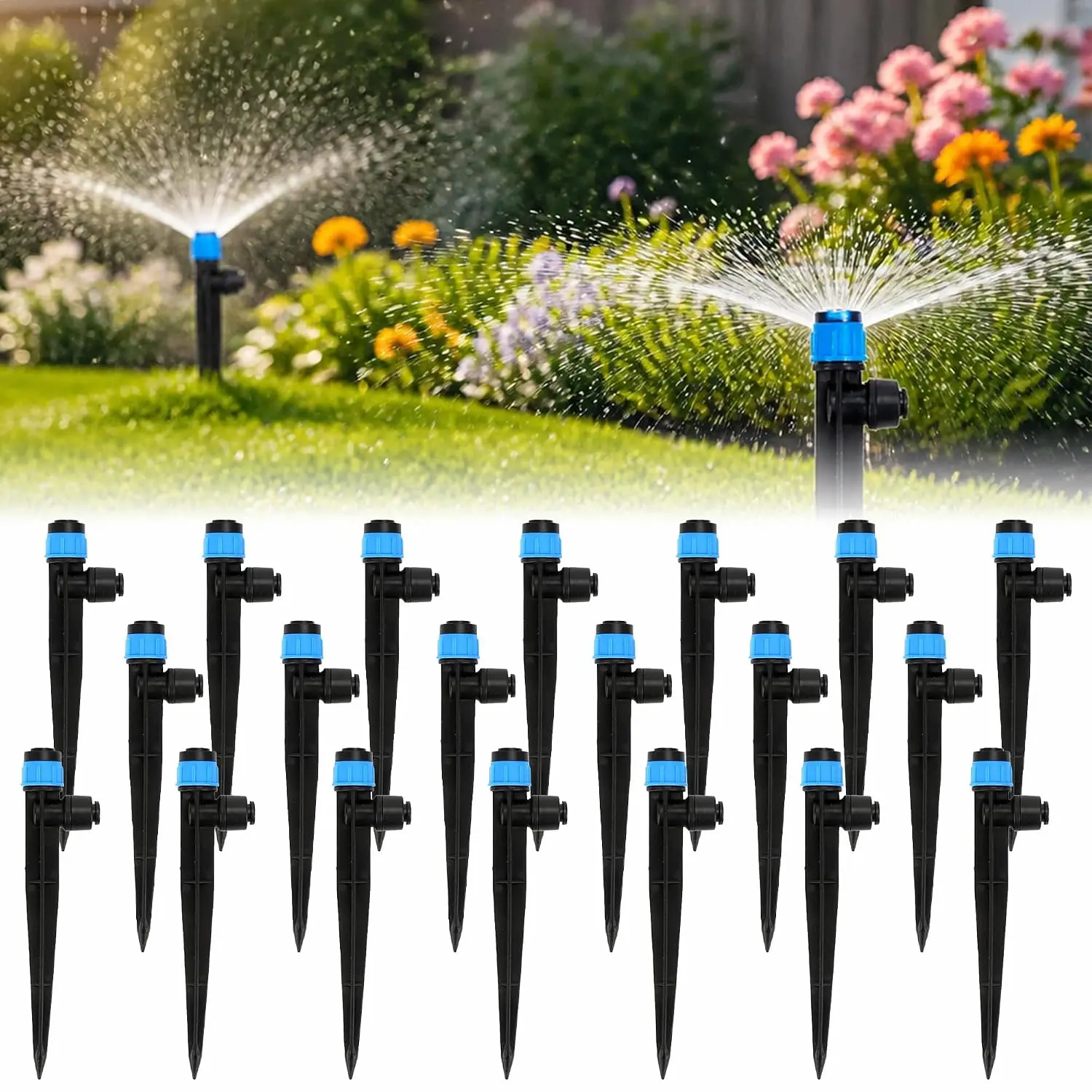 20 count Drip Emitters for 1/4" Drip Irrigation Tubing, Drip Irrigation Emitters with Stake Adjustable 360  Water Flow Drippers Garden Irrigation Drippers for Garden Patio Lawn Flower Bed