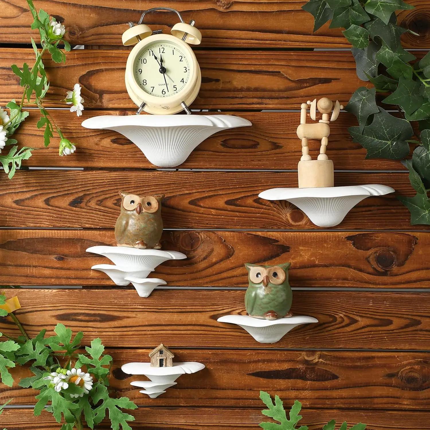 Pinkunn 5 Pack Mushroom Shelves Wall Decor Mushroom Floating Shelf Cottage Core Decor Cute Hanging Shelf for Whimsical Home Living Room Bedroom Kitchen Wall Decoration Ideal Valentines Gift(White)
