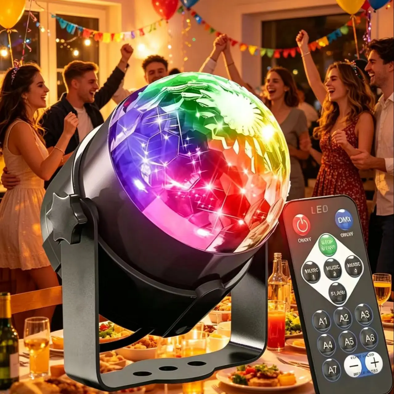 Remote Control LED Magic Ball Light, Decorative LED Light, Seven-Color Stage Atmosphere Lamp, Home Party Ktv Disco Colorful Light Stand Projector, Disco Novelty Lighting
