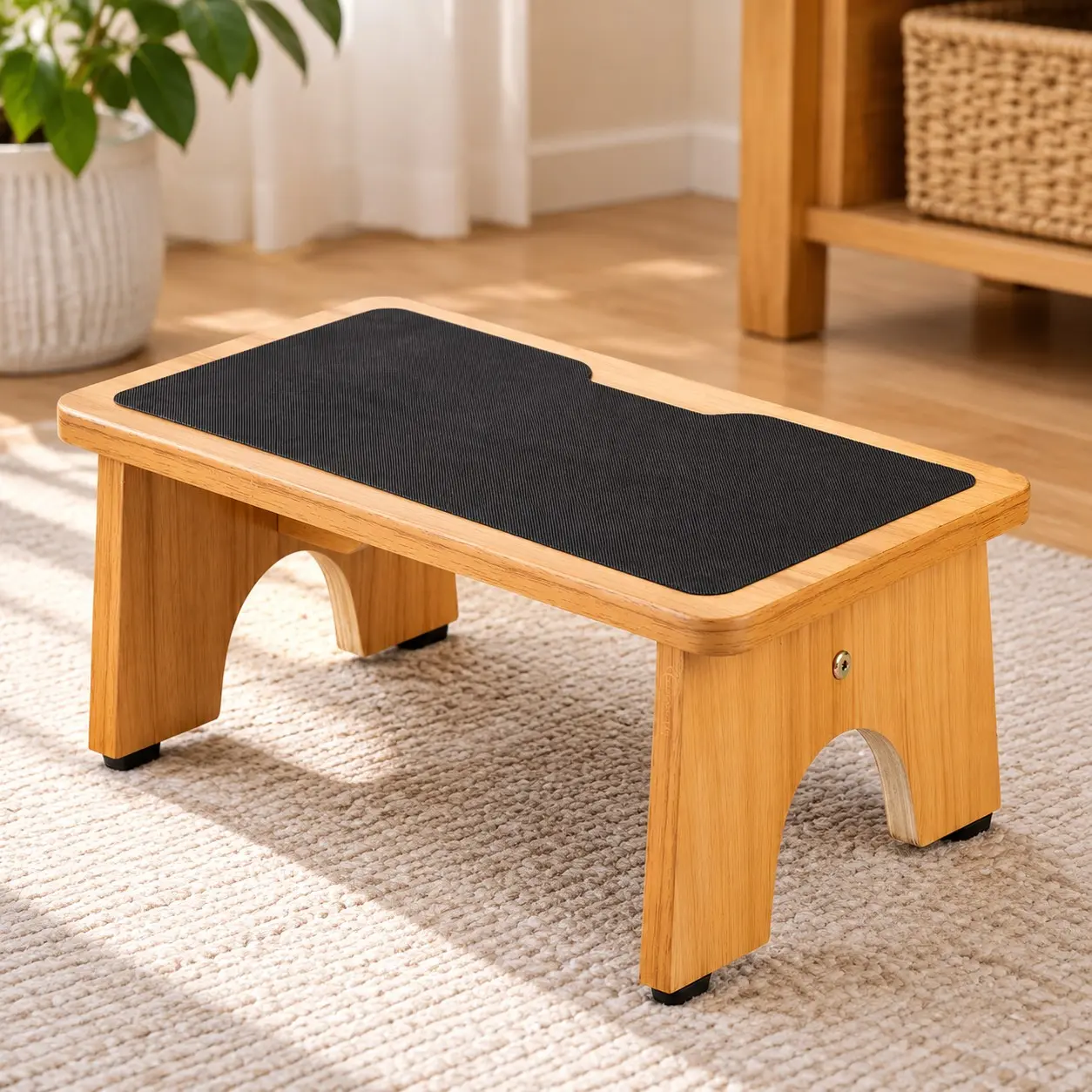 7.5" Wooden Bedside Step Stool for Adults, 300 lb Capacity, Non-Slip