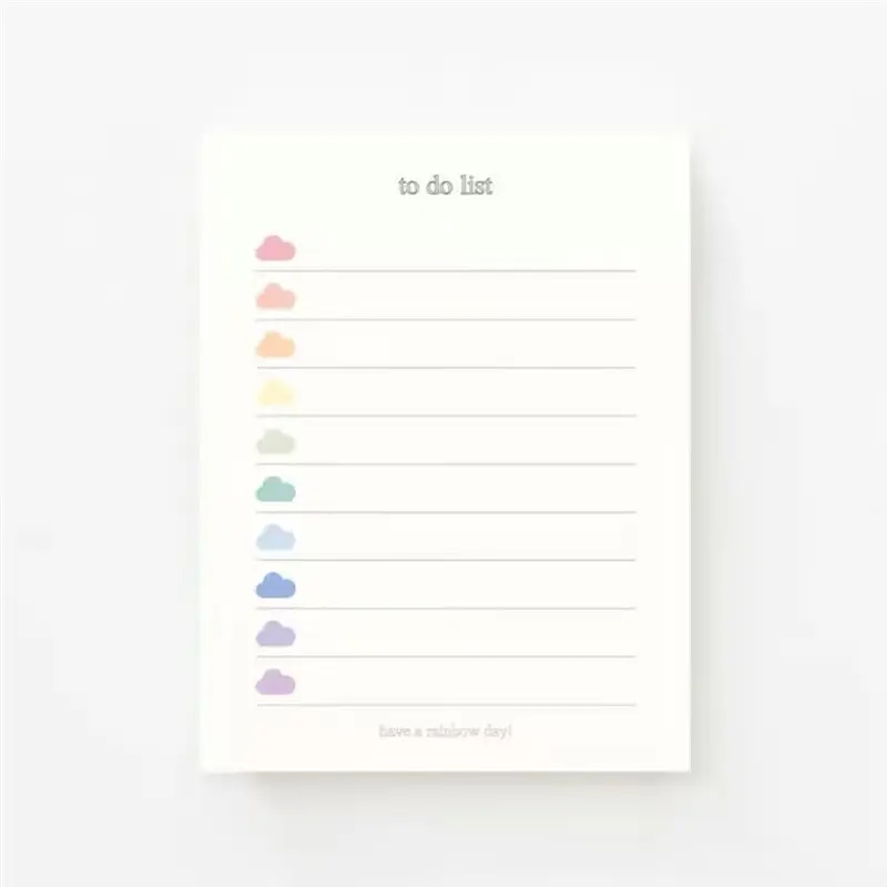 Pastel Rainbow Cloud To Do List Notepad, Cute Aesthetic Daily Planner Paper Pad, Non-Sticky Memo Notebook for Tasks and Notes, Back to School Supplies for Students, Minimalist Colorful Cloud Design Checklist Pad, Tear-Off Pages for Work, School and Home