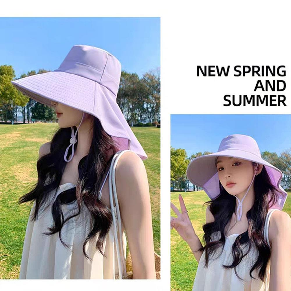 Sunscreen Cap Ponytail Travel Fisherman Hat Wide Brim Sun Hat with Neck Flap Outdoor UV Anti Neck Protection Sun Visors