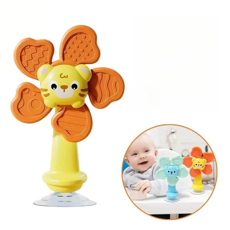 Cute Cartoon Animal-Face Portable Suction Spinner Toy - Durable Plastic Flower-Shaped Pinwheel, Gentle Touch Fidget Charm for Daily Fidgeting, Office Desk, Dining Out, Travel Use
