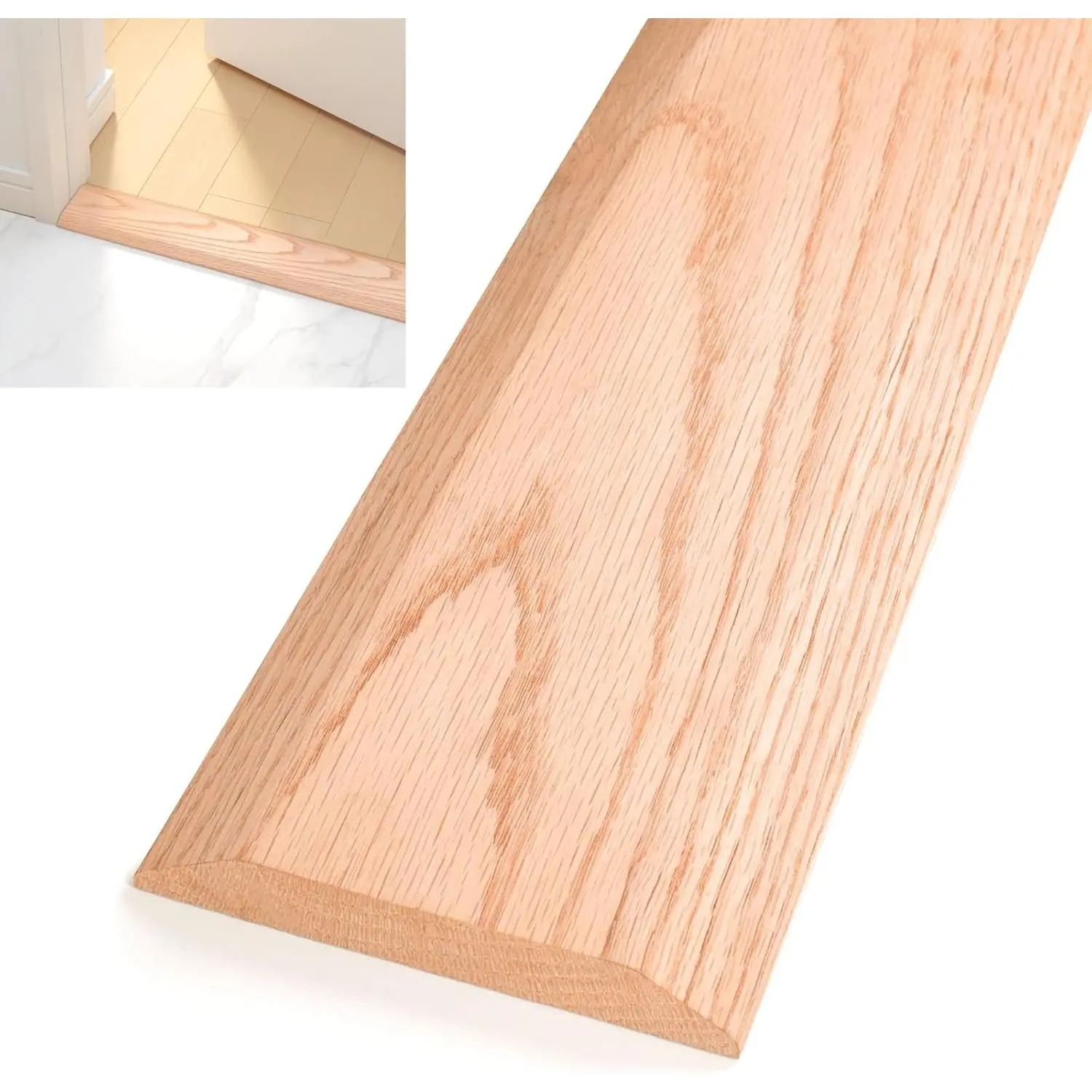 5" W×36" L Flat Profile Solid Oak Floor Transition Strip, Wood Door Threshold for Tile Carpet Wood Laminate Vinyl Flooring (5/8" H, 5" W, 36" L)