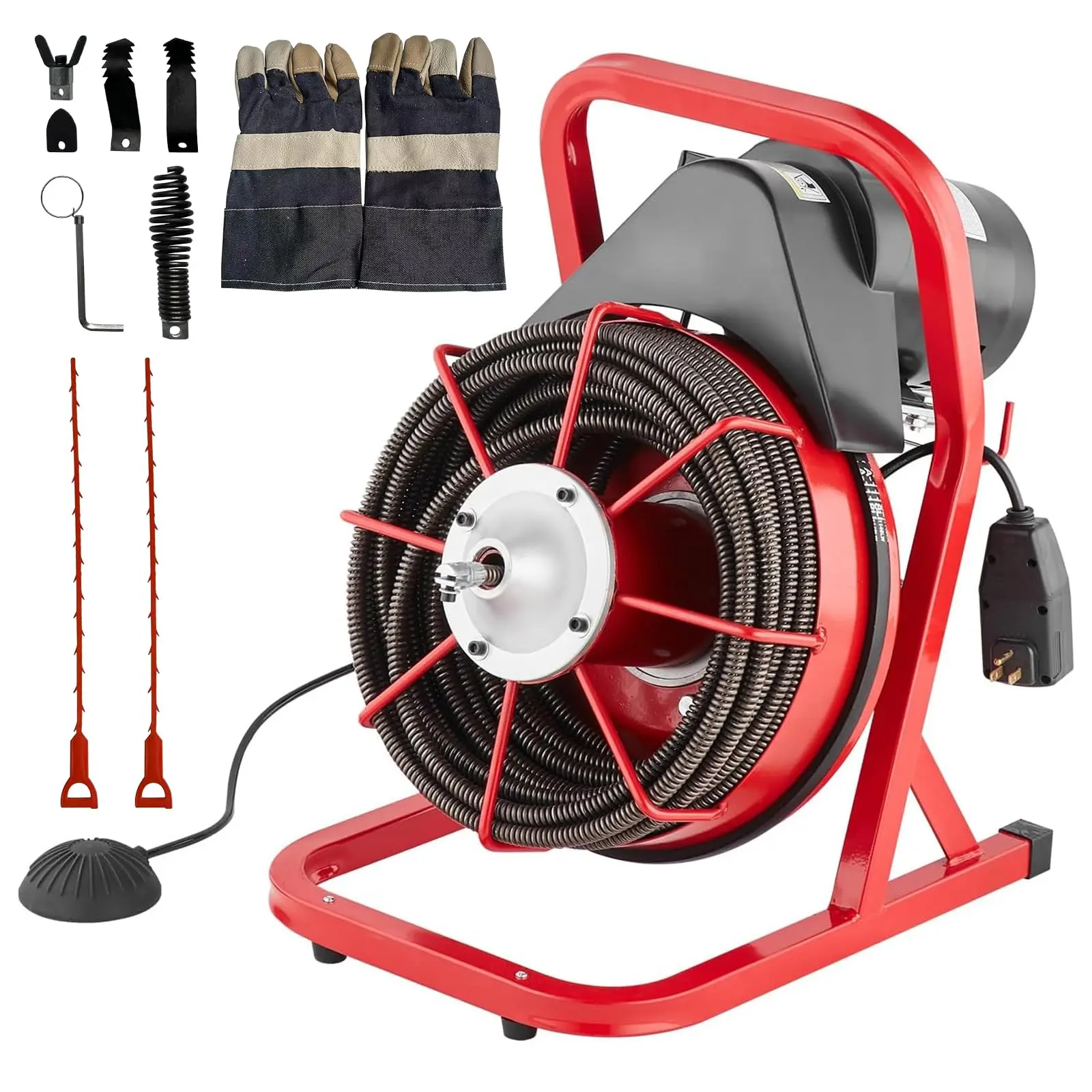 GARVEE 75FT x 1/2in Drain Cleaner Machine, 400W Electric Drain Snake with 6 Cutters & Foot Switch  for 1" to 4" Pipes , Heavy Duty Sewer Auger for Sinks, Toilets, Showers