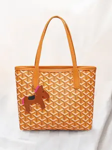 Dog Tooth Pattern Mini Tote Bag, Includes Cute Horse Charm, Adds Fun Element, Common Accessory for Such Bags