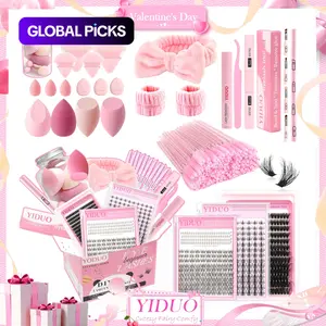 Professional Makeup Tool Set,1 Set Natural False Eyelashes & Powder Puffs & Eyelash Glue Tweezers & Accessories, Facial Makeup Supplies for Women & Girls