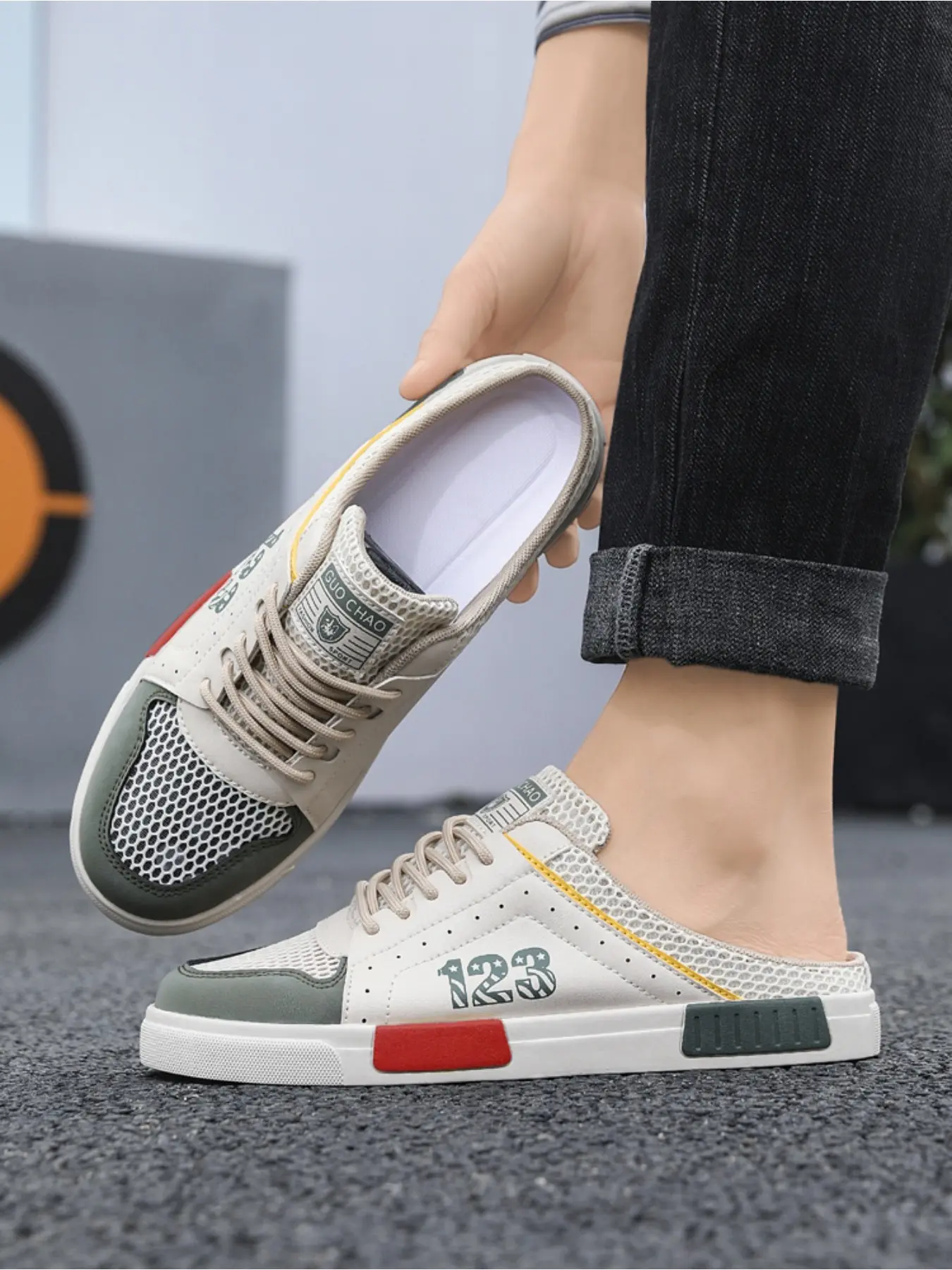 Men's Summer Mesh Half Slippers Men's New Style One Step Lazy Slippers Comfortable, Breathable, Casual Baotou Slippers Plus Size 47