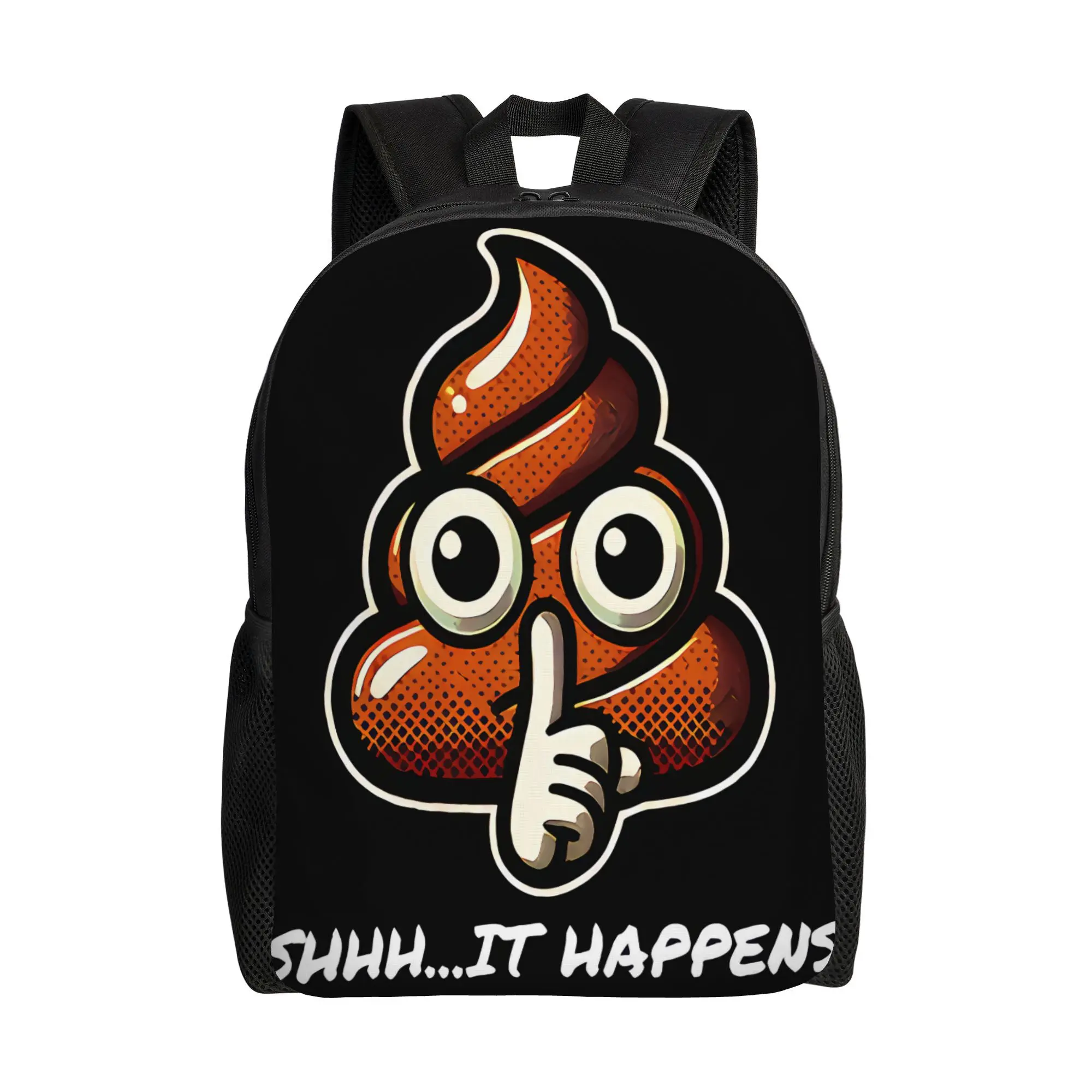 Funny Poop Emoji School Backpack for Teens, Lightweight 600D Oxford Cartoon Daypack with Adjustable Padded Straps, Fits 15-Inch Laptop, Back To School Haul, Daily School