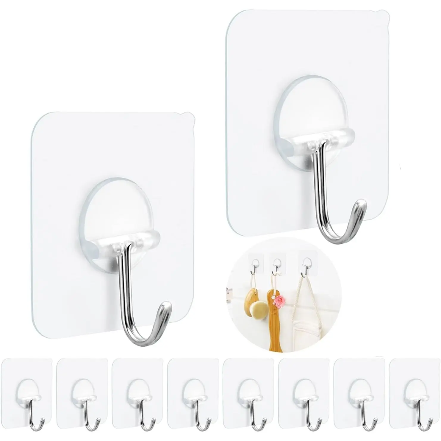 Adhesive Hooks Heavy Duty, 15lb(Max) 180  Rotating Wall Sticky Hooks for  Wall Hangers Without Nails Seamless Stick  Bathroom Kitchen Office Outdoors-10 Packs