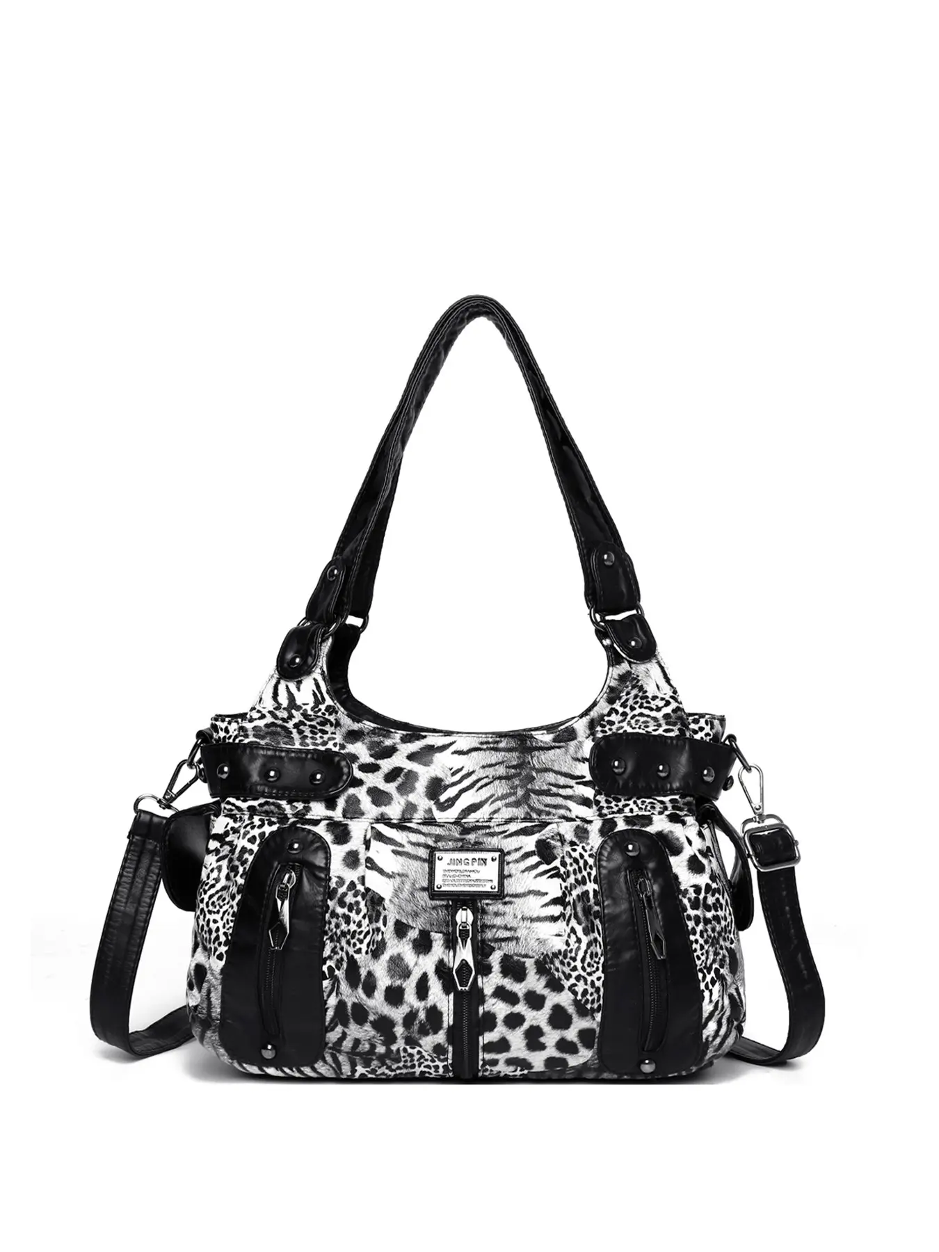 1pcRetro leopard print zebra print patchwork tote shoulder bag, women's trendy faux leather handbag, large capacity casual detachable shoulder strap commuting travel crossbody bag, Casual shoulder purse, Fashionable Bag, Commuter Bags