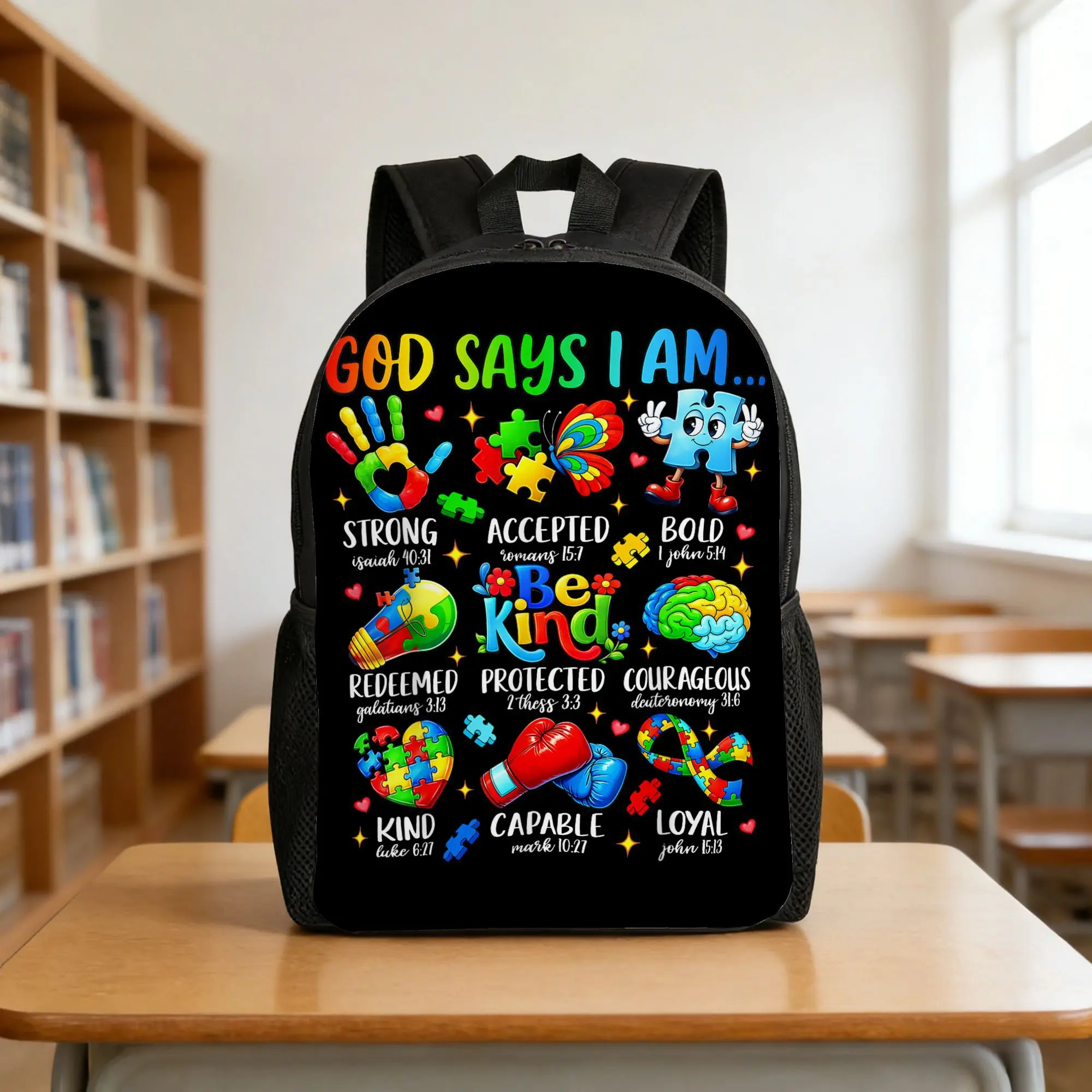 Kids' "Be Kind" Autism Awareness Backpack, High-Capacity Synthetic School Bag for Children, Machine Washable & Dustproof, Ideal Holiday or Birthday Gift, Backpacks For School, Book Bags For School
