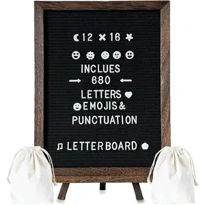 12x16" Felt Letter Board Changeable Message Board with 680 Letters Numbers Symbols & Storage Bag, Dark Brown Wood Frame, Wall Mount or Stand for Home School Office Hotel Restaurant Coffee Shop