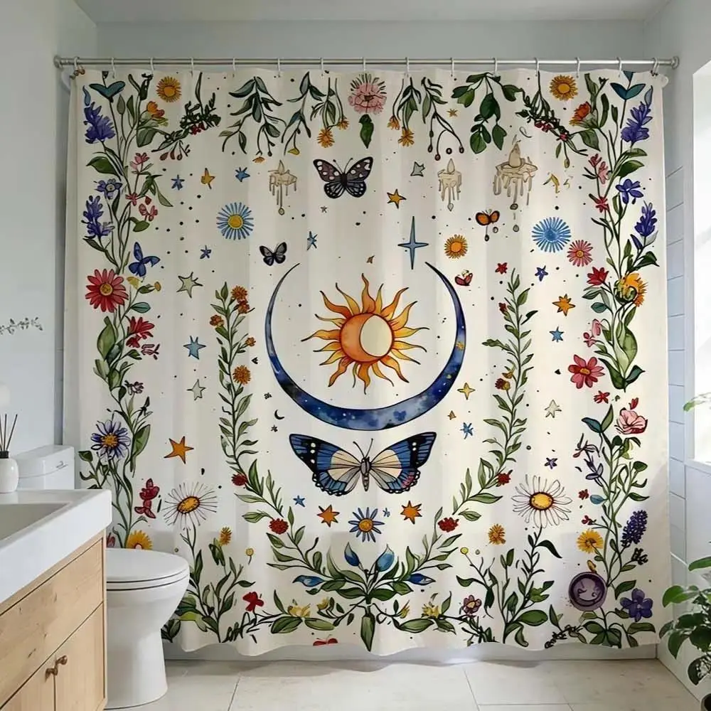 Bohemian-style shower curtain, adding unique charm to all types of bathrooms, refreshing the space with home decor, suitable for bathroom upgrades and renovation projects, blending bathroom aesthetics, Bathroom supplies