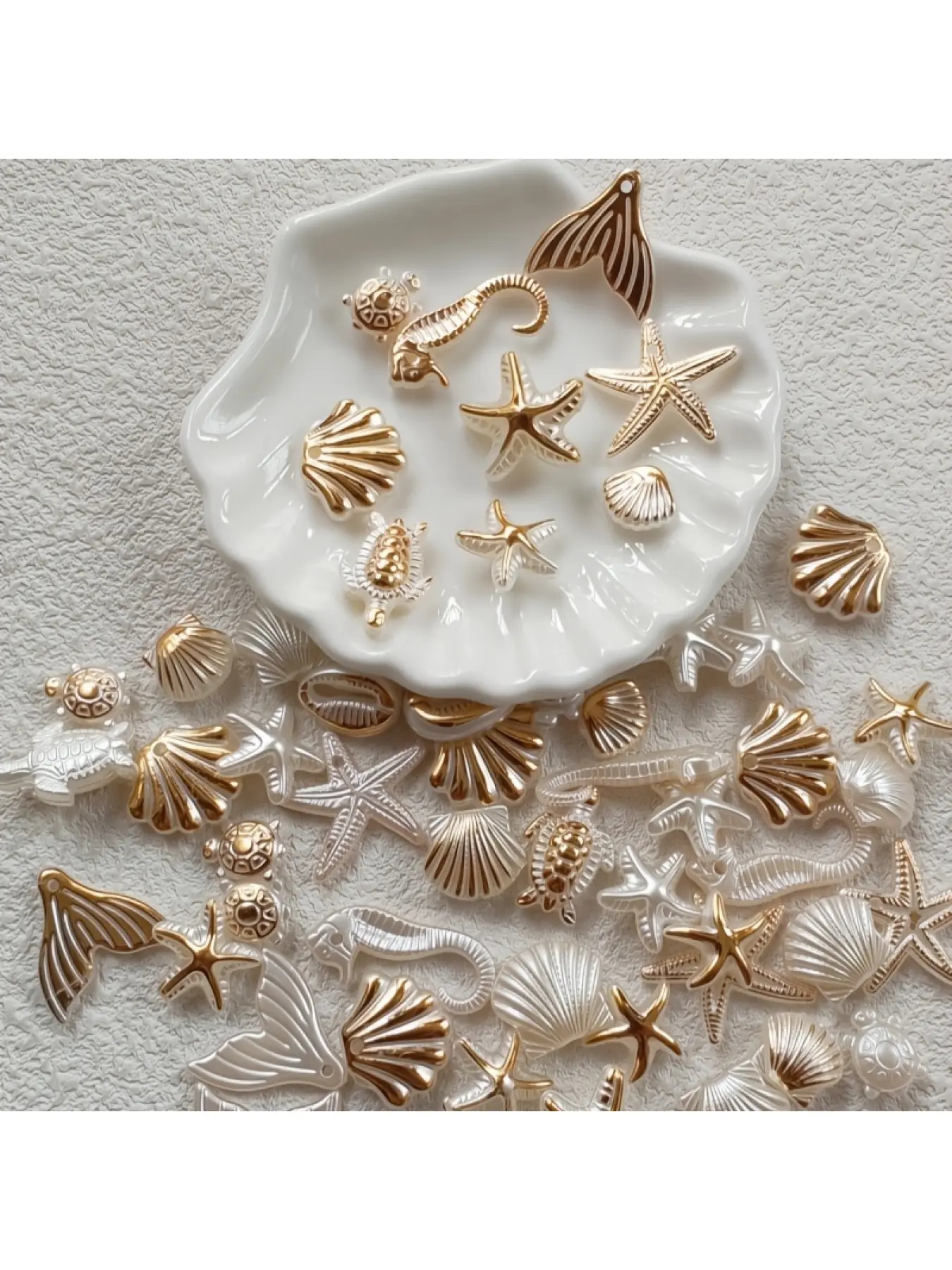 51-piece acrylic ocean series beads, mixed with starfish, seashell, seahorse, and mermaid tail shapes, suitable for DIY jewelry making, bracelets, necklaces, keychains, and earrings, DIY Jewelry Accessories, Beads For Crafts, Jewelry Making Supplies