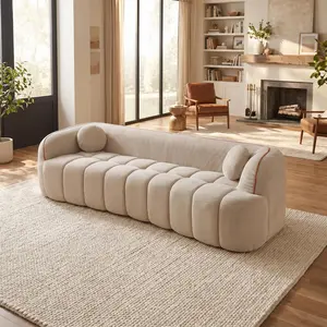 98.4" Modern Compressed Sofa Couch 3-Seater Corduroy Sofa Cloud Couch, No Assembly Required, Bubble Channel Tufted Couch with 2 Pillows, Comfy Deep Seat for Living Room, Apartment, Office