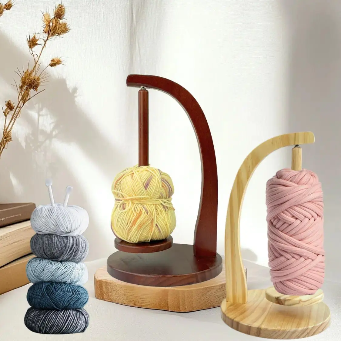 High-Quality Wood Wooden Yarn Winder with Magnetic Feeder & Stable Base, Rustic Look Yarn Holder for Knitting/Crochet Projects, SummerVibes DIY Sewing Room Accessory