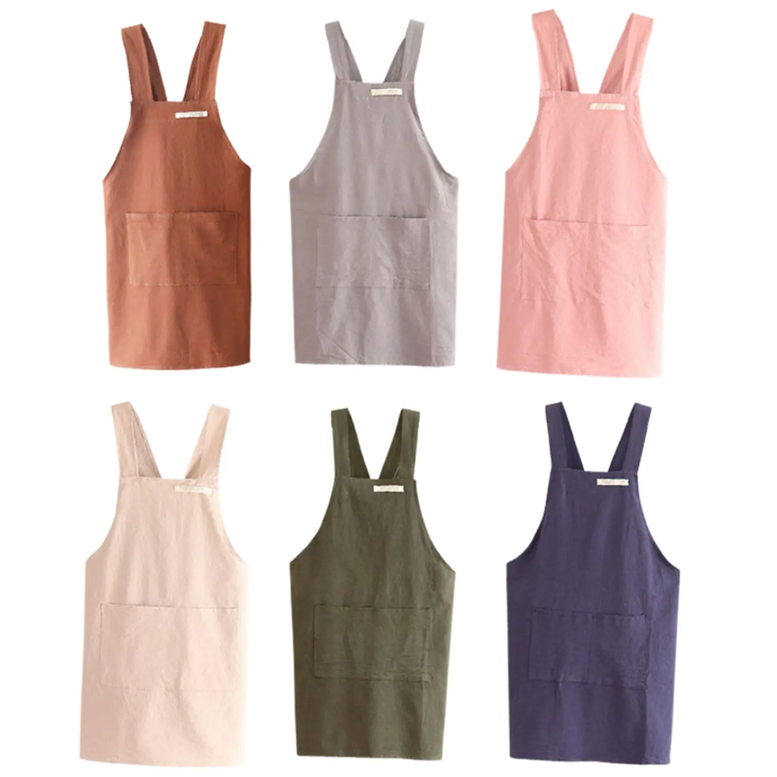 Artistic Apron for Women Men Solid Color Minimalist Breathable Linen Painting Apron with Pockets
