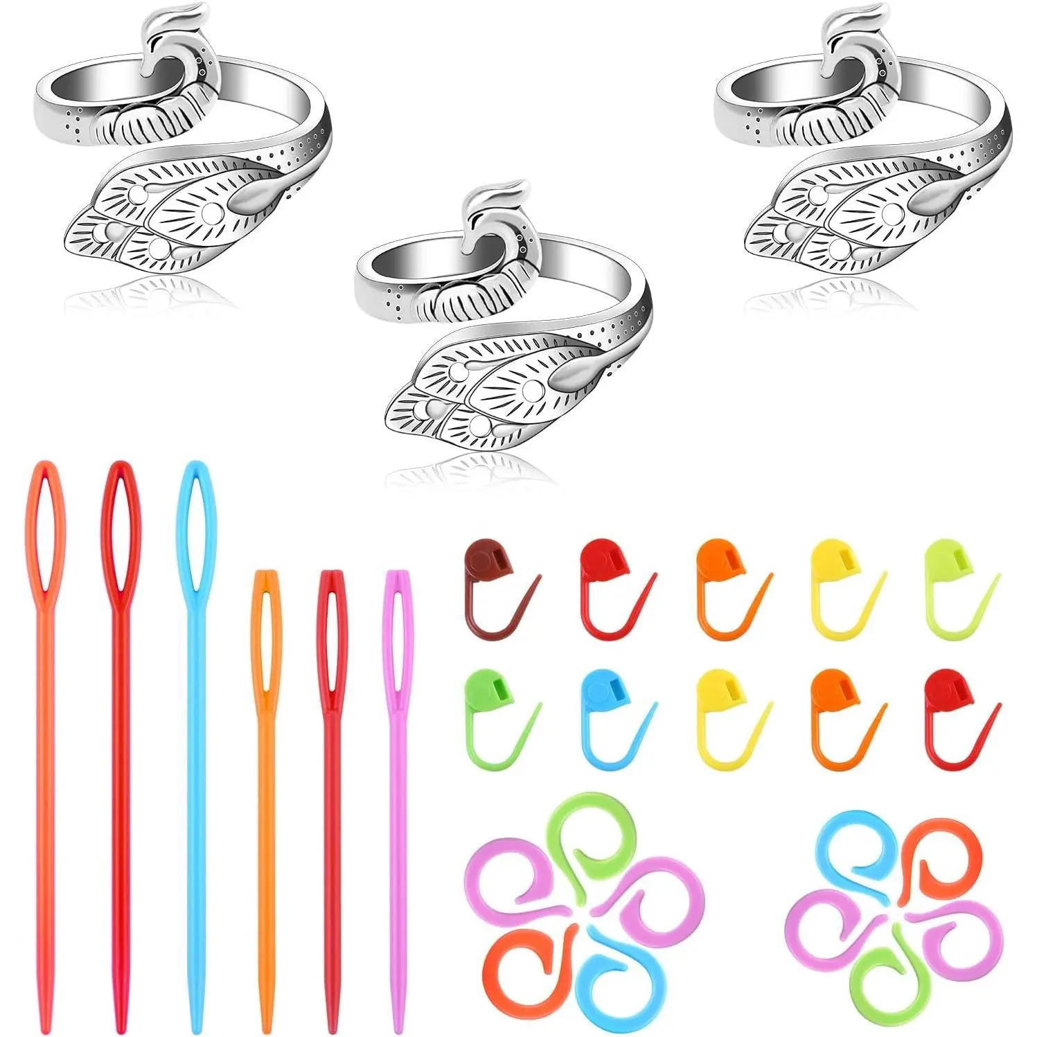 3 count Crochet Ring 30 count  Markers Knitting Tension Rings | 6 Large Eye Blunt , Adjustable Tension Rings for Finger Yarn, Crocheters Knitters Accessories for DIY Crafts