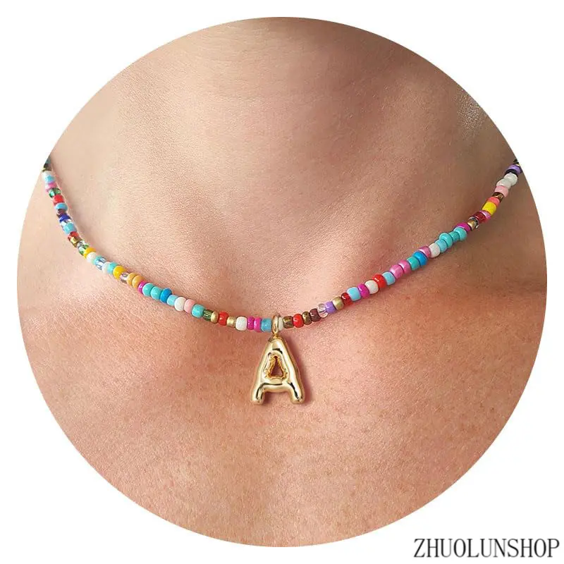 Adjustable Handmade Beaded Neck Choker |   Y2K Colorful Beach Viral Couple Staples, Dainty Custom Bubble Initial Letter Personalized Choker For Women & Girls, Vibrant Colorful Bead Fashion Jewelry, Romantic Sentimental Matching Gift For Lovers