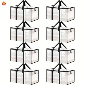 8pcs Heavy-Duty Transparent Moving Bags with Lids - XL Large Storage Boxes, Reinforced Handles & Zipper Closure, Large Fabric Suitcases Suitable for Clothing, Bedding, Dorm Organization, College Supplies, Moving - Transparent Storage Bags