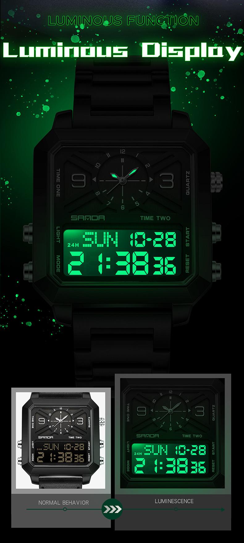 "Women’s Steel Band Watch with Dual Display, Multi‑Function Countdown & Everyday Water Resistance"