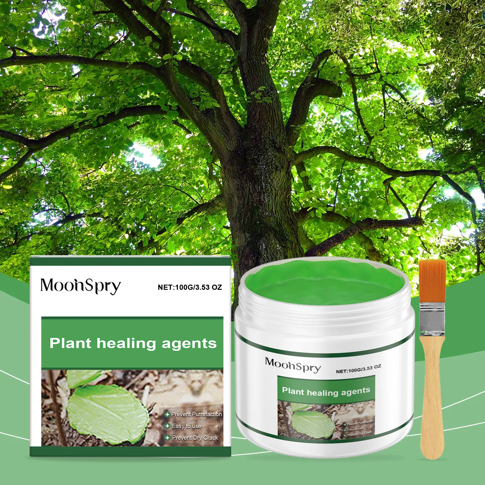 MoonSpry Premium Tree Wound Dressing & Grafting Compound (3.5 oz/100g), Fast-Acting Accelerated Recovery Agent for Garden, Bonsai, Roses, Fruit Trees, Shrubs