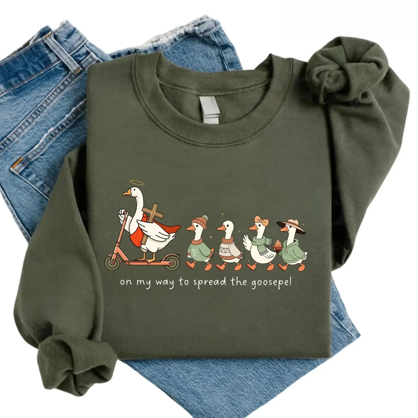 Women's Retro Silly Goose Faith Round Neck Long Sleeve Soft Cotton Crewneck, Vintage Fall Christian Menswear Tops, Cozy Unisex Sweatshirt Gift