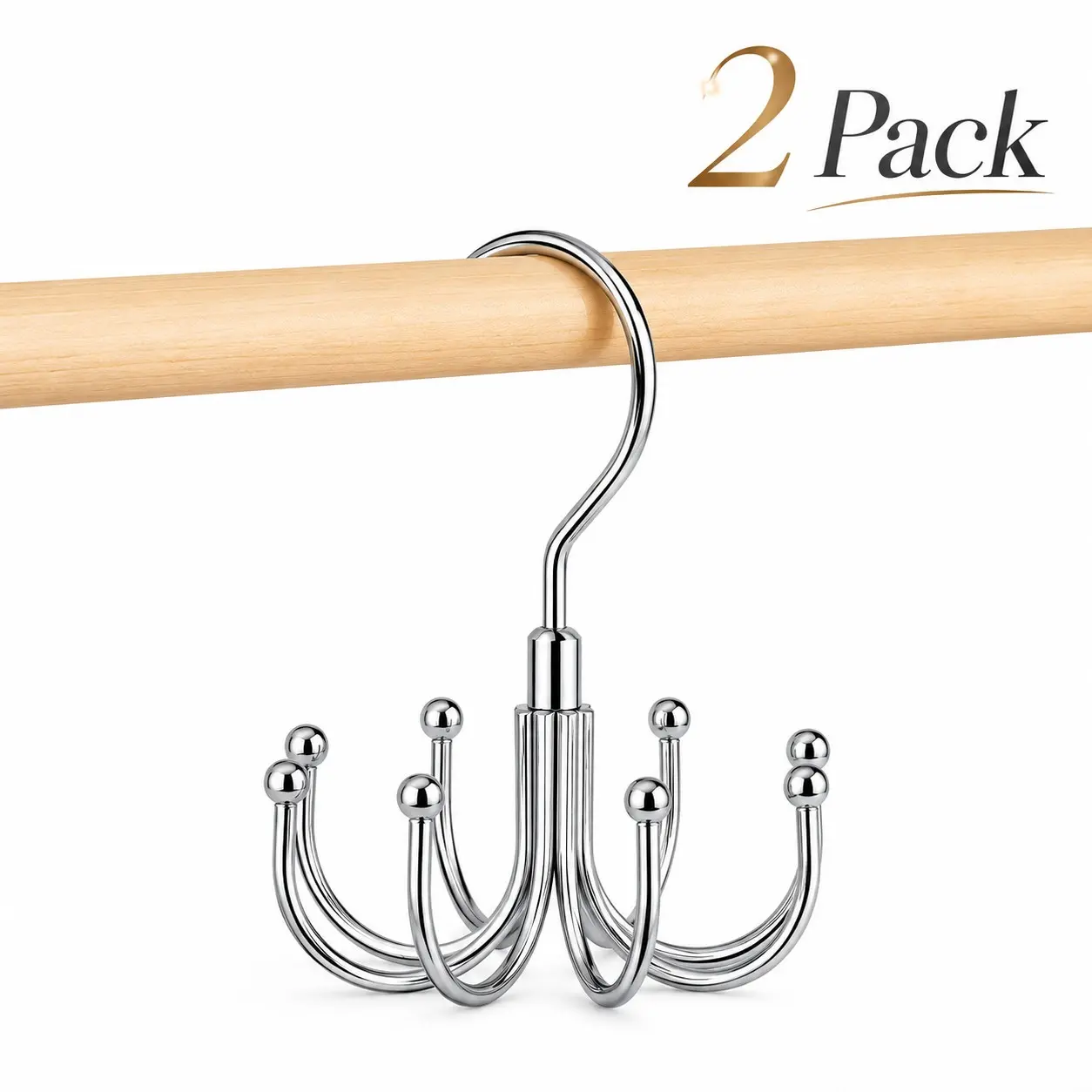 2-Piece Rotatable Clothes Organizer Rack, Space-Saving Metal Hanger, Multi-Functional Hook for Closet, Bedroom, Bathroom, Kitchen
