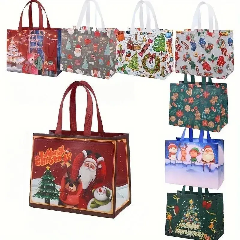 16/24 Pack Large Christmas Tote Bags, Durable Polypropylene Gift Bags with Handles, Reusable & Odorless Goodie Bags, Perfect for Holidays & Events