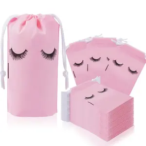 50 Pack Eyelash Care Bags, Drawstring Makeup Beauty Sample Pouches, 4x6 Inches, Chrismtas Gift Bag for Women and Sisters