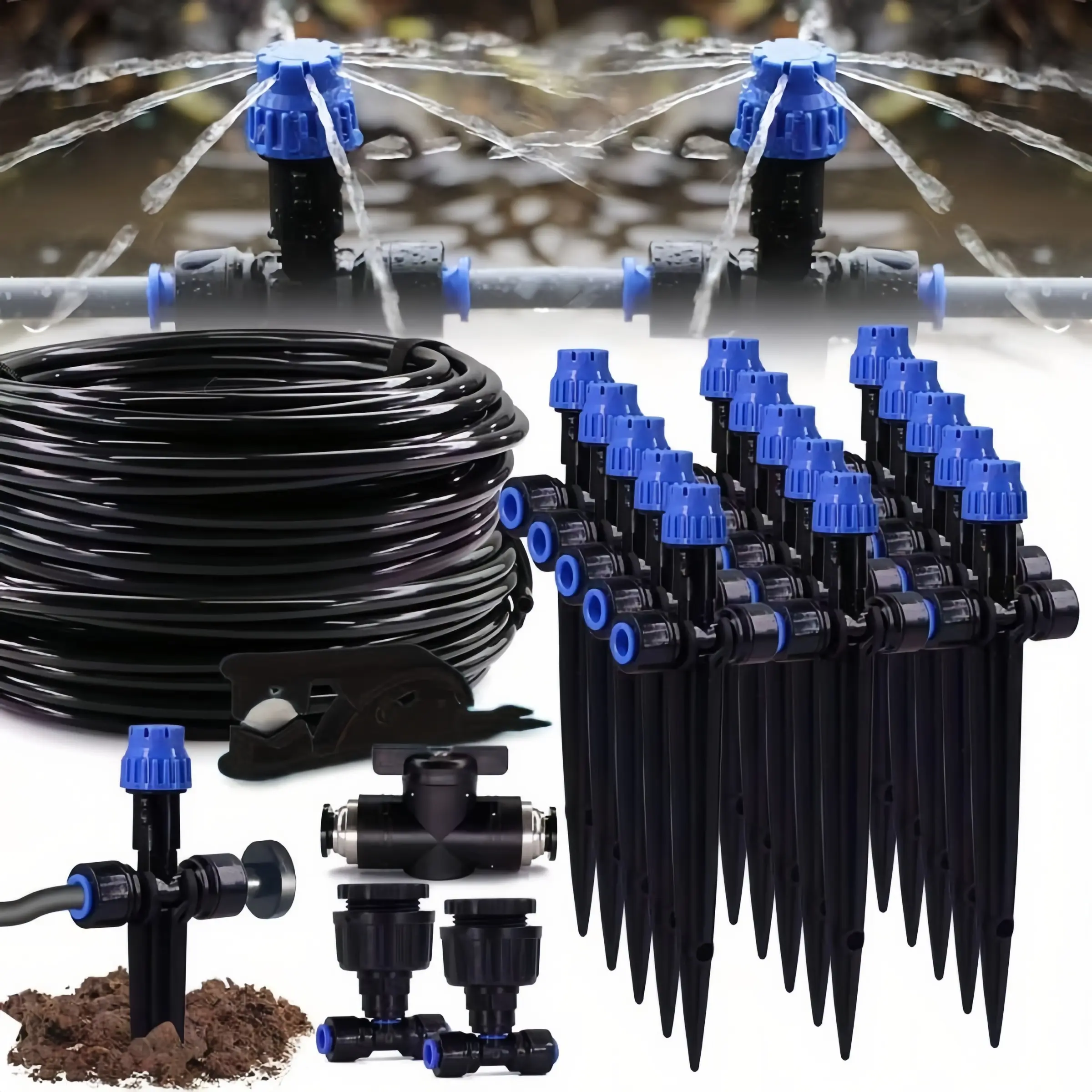 5M-30M 1/4 "garden irrigation and watering system 8-hole emitter 180 elbow adjustable sprinkler quick push-in sliding lock outdoor drip irrigation sprinkler Irrigation System Kit