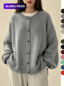 Women's Solid color Button Front Knit Cardigan, Casual Long Sleeve Knitwear for Daily Wear, Ladies Clothes for All Seasons