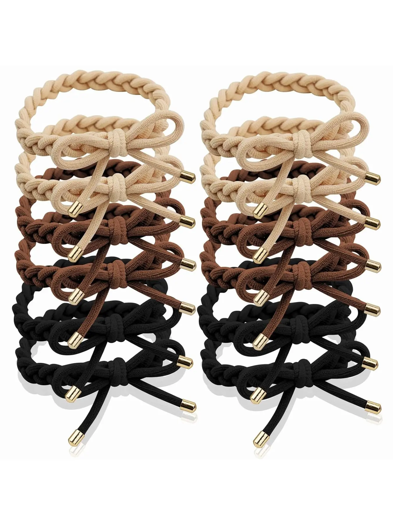 12 Pcs Braided Hair Ties, Bow Tie Hair Bracelets for Women Girls, Elastic Hair Ties, No Damage Ponytail Holders, Stylish Accessories, Hairbands