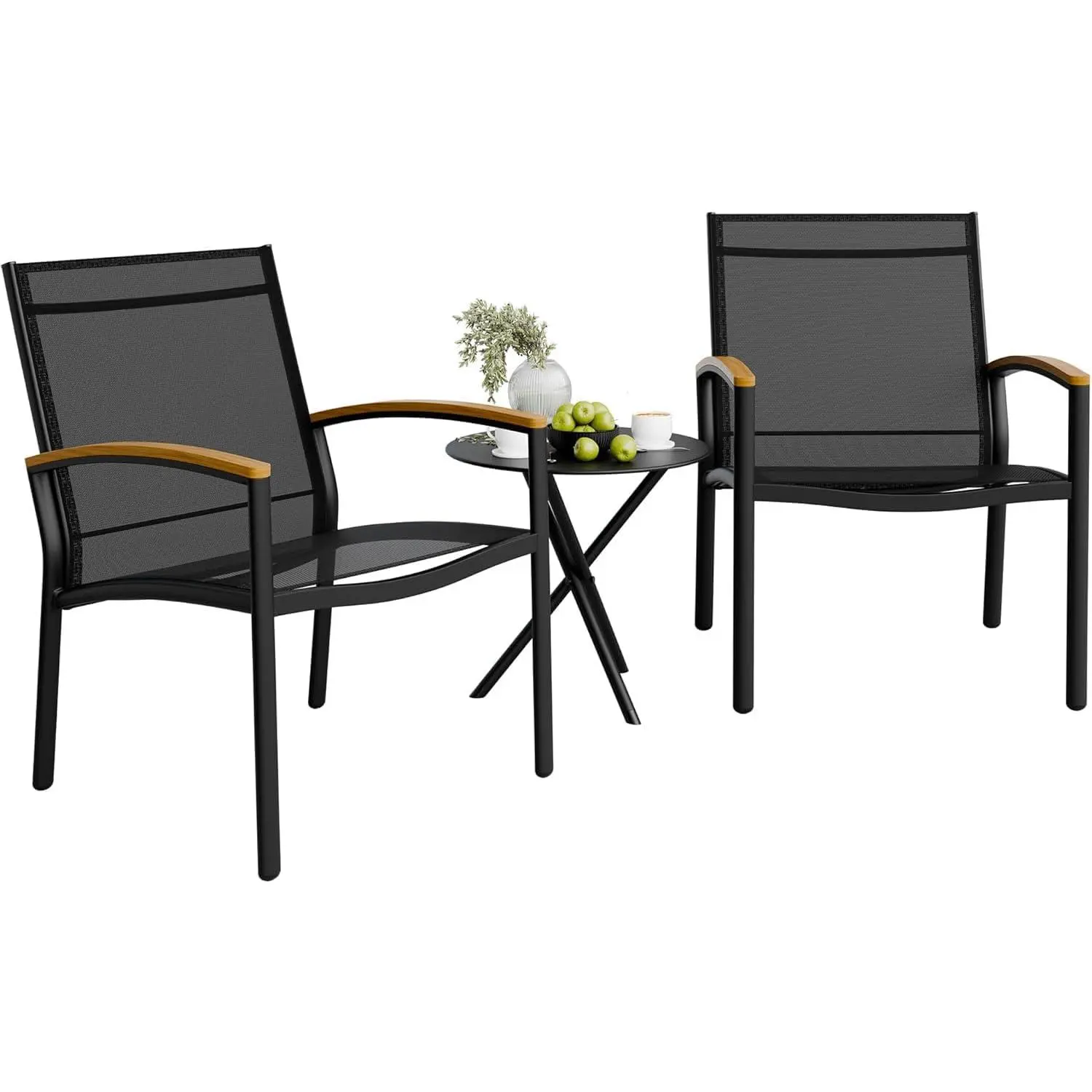 3-Piece Garden Table Set for 2, Outdoor Bistro Table and Chairs Set, Patio Balcony Furniture for Indoor/Outdoor, Camping or Restaurant Use