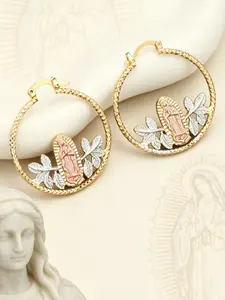 1 Pair/2pcs Tri-Color Our Lady of Guadalupe Hoop Earrings, Textured Religious Catholic Virgin Mary Charm Earring for Women, Faith Jewelry Gift for Church & Daily Wear Nossa Senhora de Guadalupe Brincos de encanto religioso texturado