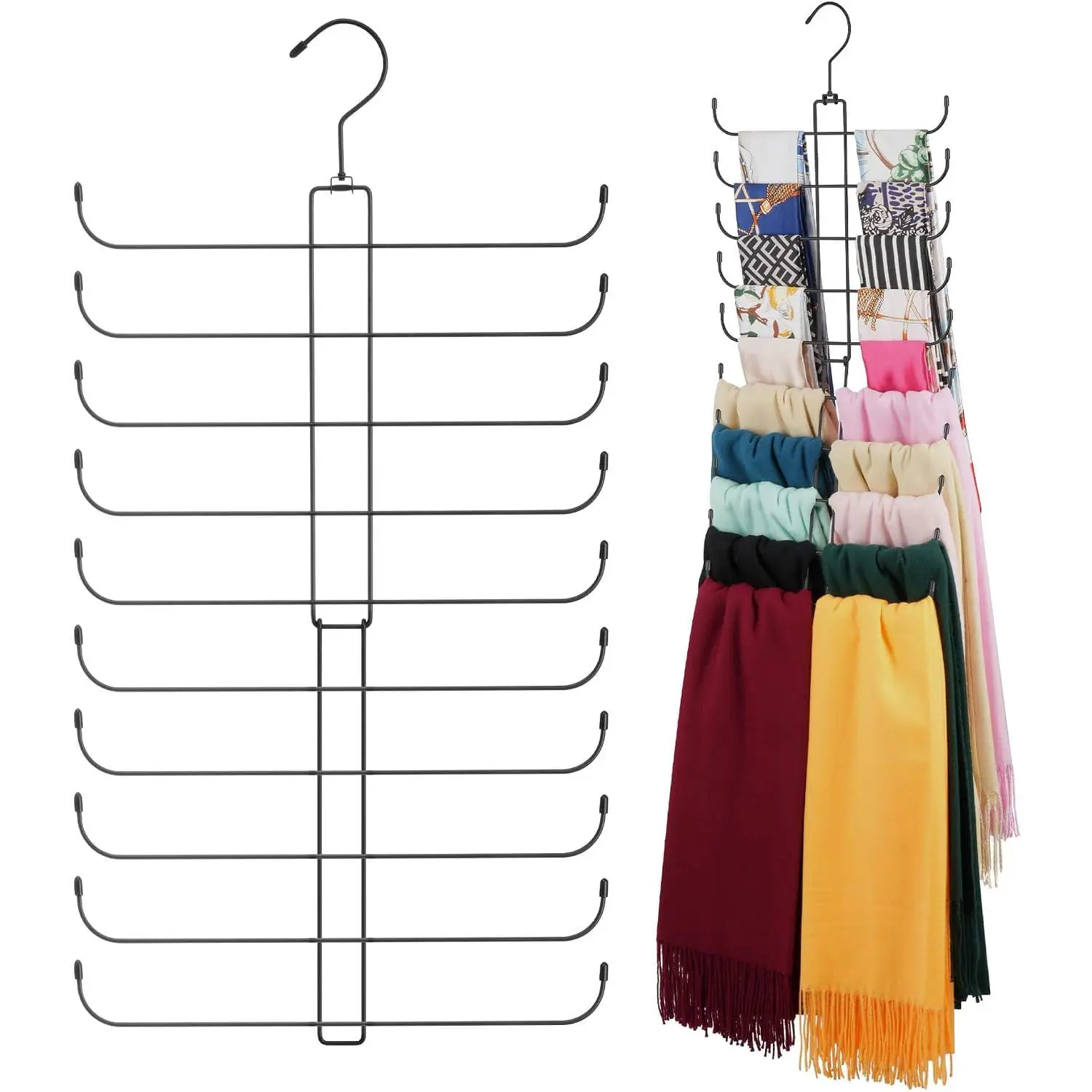 Scarf Organizer Scarf Hanger for Closet, Rotatable Sturdy Hijab Holder Holds 20 Scarves, Space Saving Closet Organizers and Storage, Black
