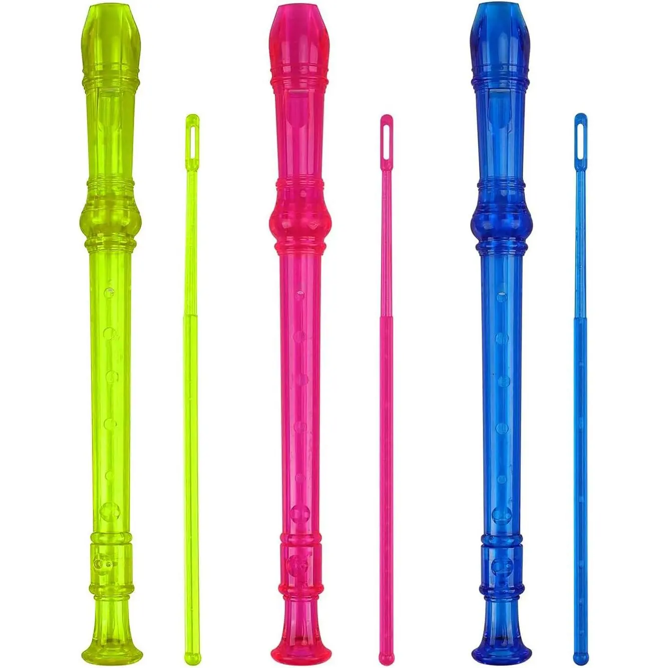 3-Pack C Key 8-Hole ABS Plastic Synthetic Soprano Descant Recorders, Clarinet-Style Treble Flutes for Teenagers 8 Years and Up with Fingering Chart Instructions, Transparent, Unisex