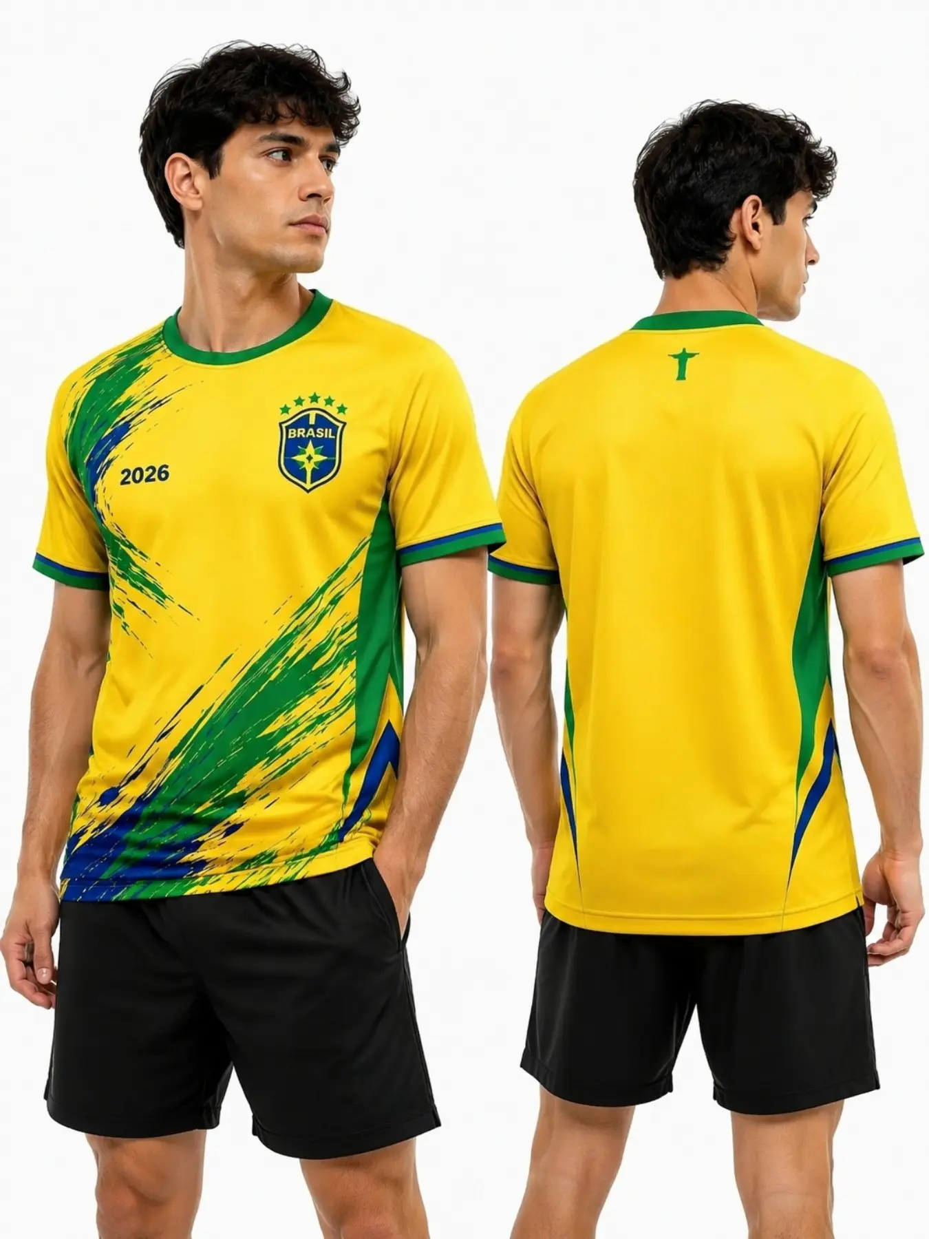 Brazil Fan Memorial Soccer Jersey, Colorblock Sporty Short Sleeve Top, Casual Loose-Fit Long Sleeve Shirt for All Seasons