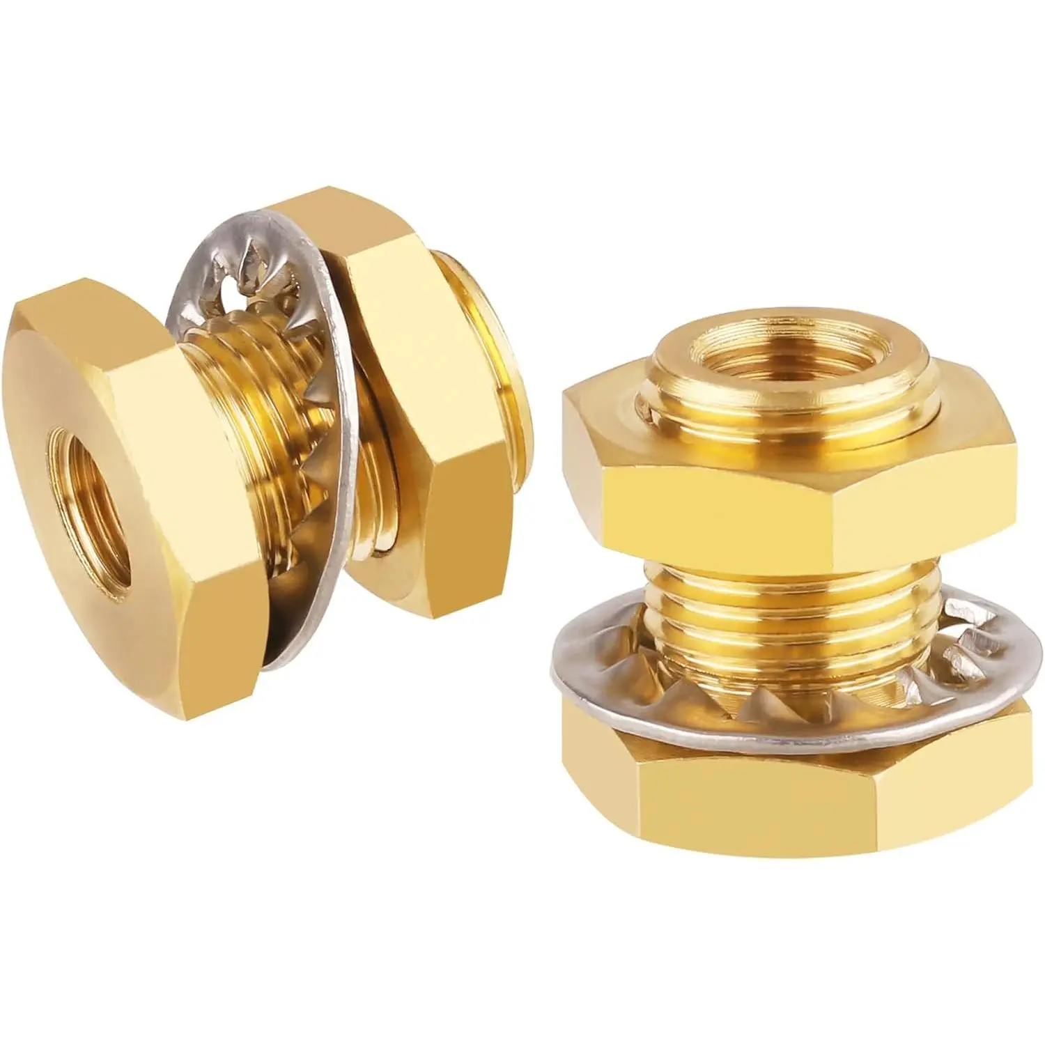 KOOTNAS 2-Pack Solid Brass Bulkhead Fittings, 1/8 NPT Taper Female 5/8" Straight Male Thread Brass Connector with Metal Wave Ring, 1" Length, for Water , Pipes, Faucets, Hoses, Pipe Fittings