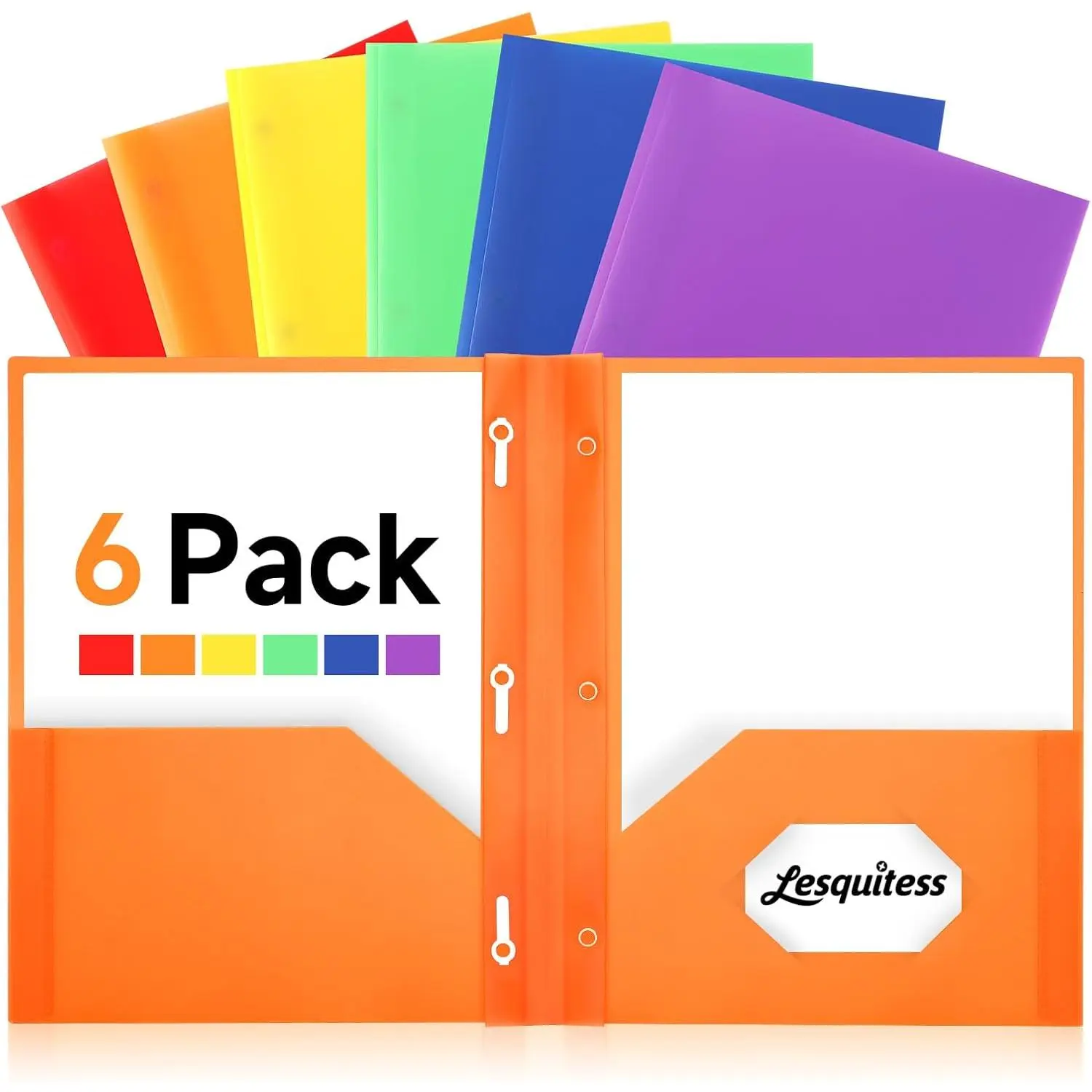 Plastic Folders with Pockets, 2-Pocket Folders with Prongs, 6 Pack Colored File Folders for Documents A4 Letter Size, Heavy Duty Project Folders,  to School Supplies for