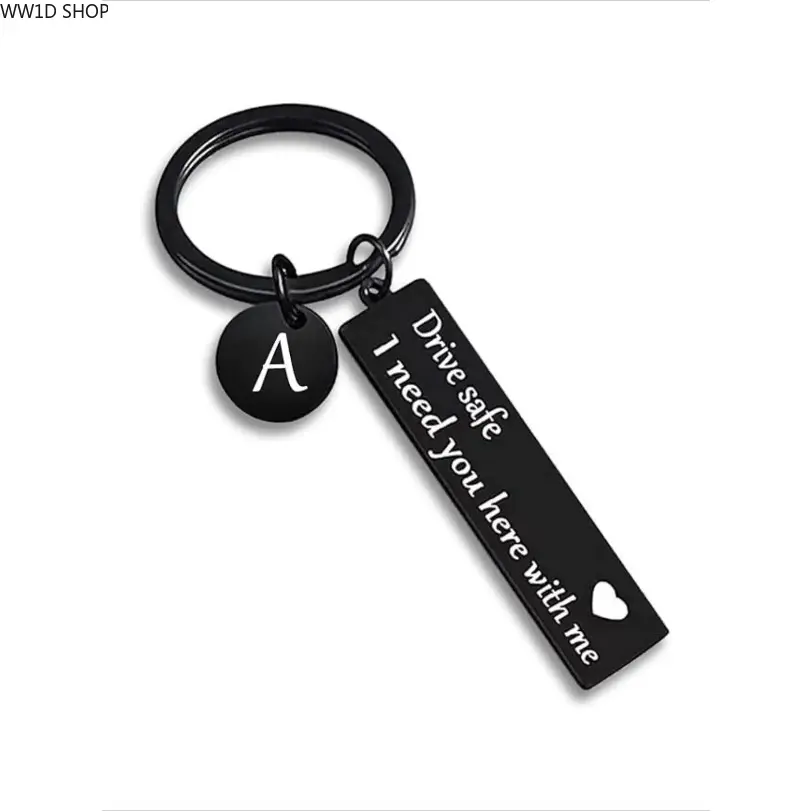 Personalized Tag Keychains for Men, Elegant Metal Initial Letter Pendant with Drive Safety Message, Customizable Birthday Gift, Dad Tag Keychains, Customizable Keychains