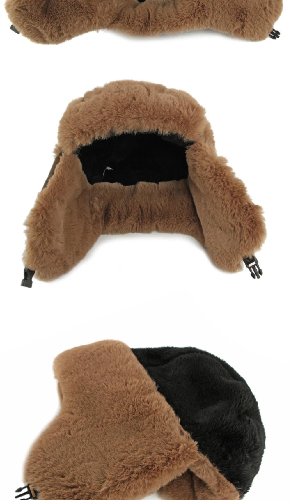HT4983 Russian Hat Thick Warm Winter Hats for Men Women Fluffy Fur Russian Hat Male Female Ski Earflap Cap Windproof Bomber Hat