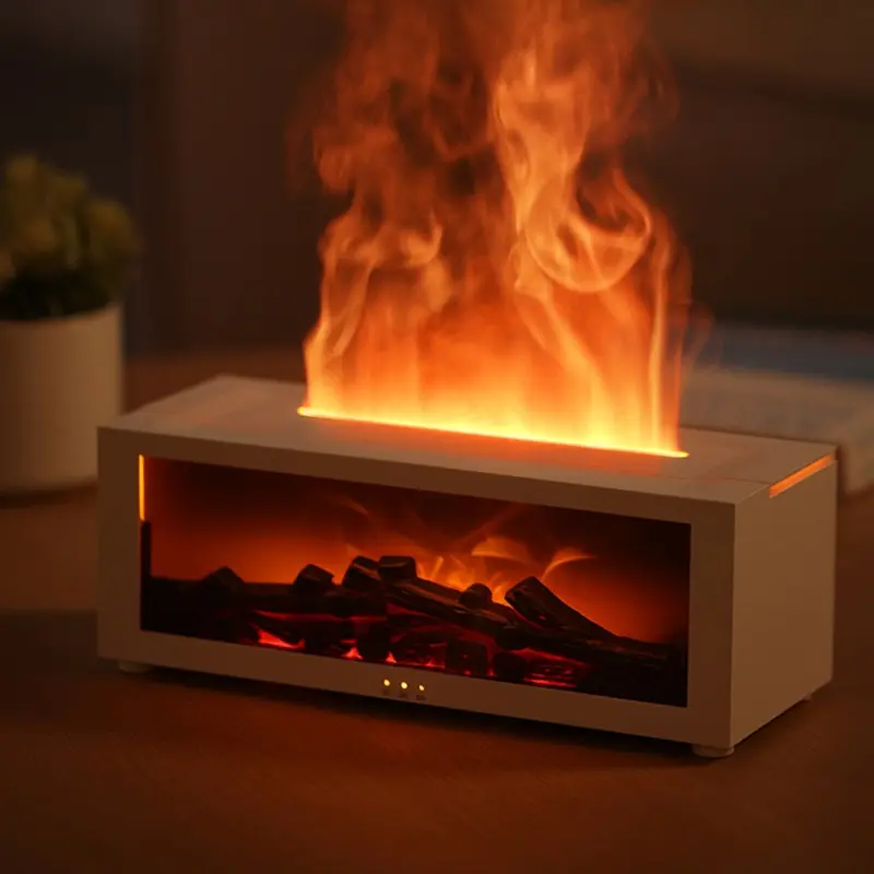 Desktop Fireplace Essential Oil Diffuser Humidifier, Aromatherapy Diffusers, Remote Control, 150ML Ultrasonic Mist, Colorful Lights, USB Powered, Office Bedroom Home Gift