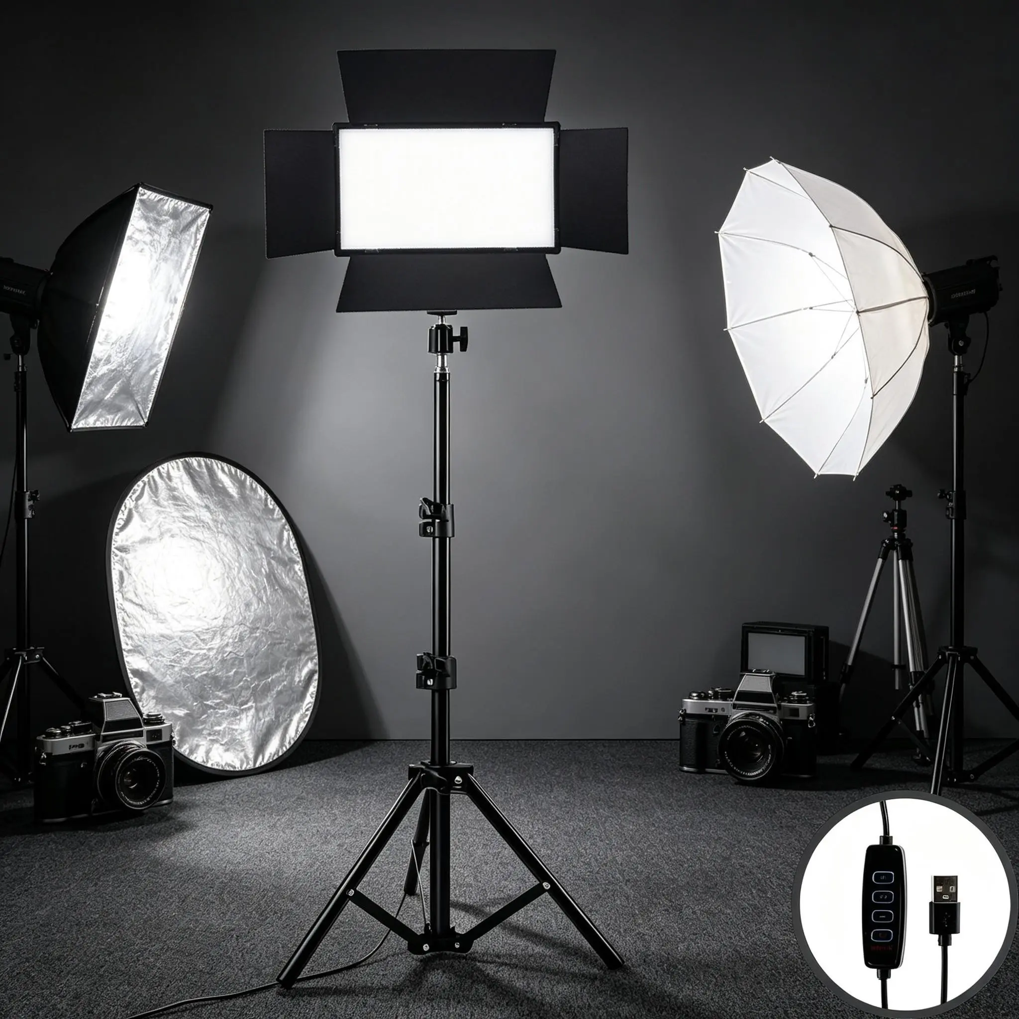 Professional LED Studio Lighting Kit, Adjustable Light Panel, Diffusers, Ball Head, Extendable Stand, Ideal for Photography, Live Streaming, Portrait Shooting