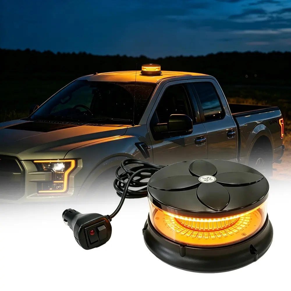 96LED LED Amber Beacon Light, Flashing Emergency Strobe Lights, Magnetic Mount 360 °Rotating Rooftop Heavy Duty Safety Warning Light for Trucks Tractors Golf Carts UTV & ATV Cars(Magnetic)