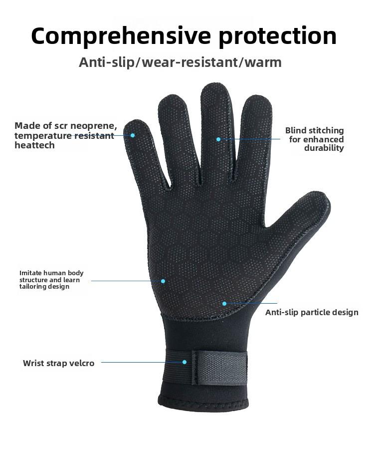 3Mm black diving gloves Epoxy non-slip and anti-wear fishing cycling gloves catch fish